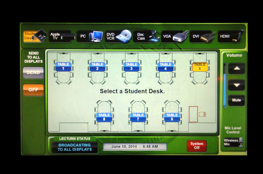 touch screen panel on instructor's lectern