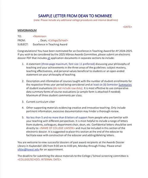 Sample Dean Letter