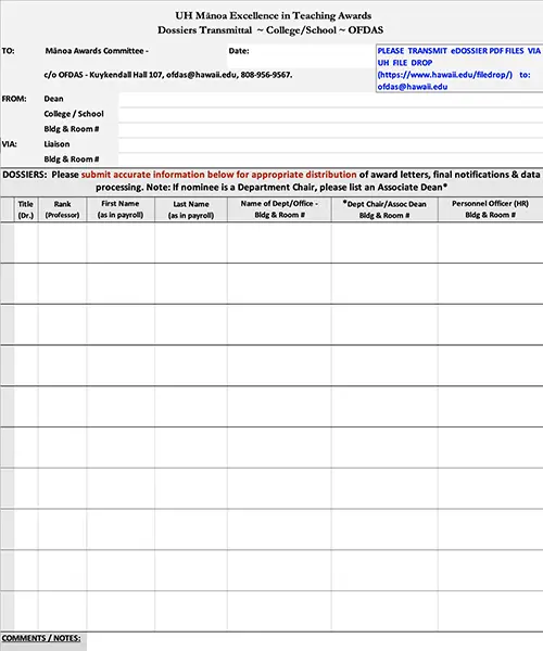 Sample Transmittal Form