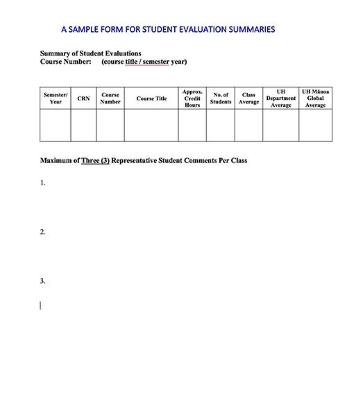 Sample Student Summaries Form