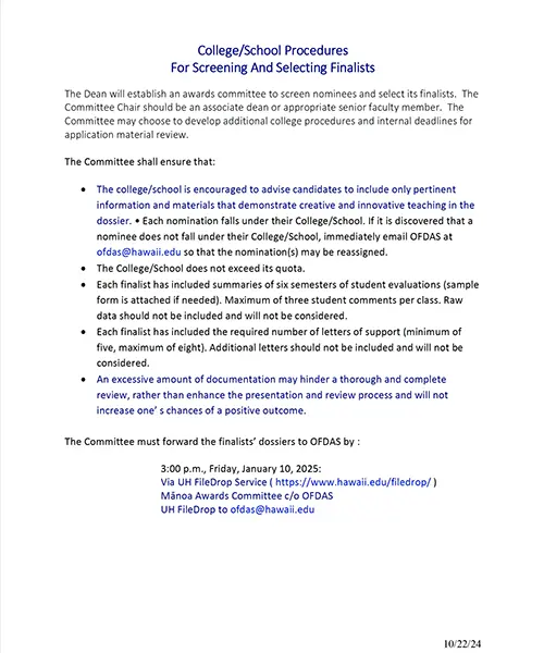Procedures Letter